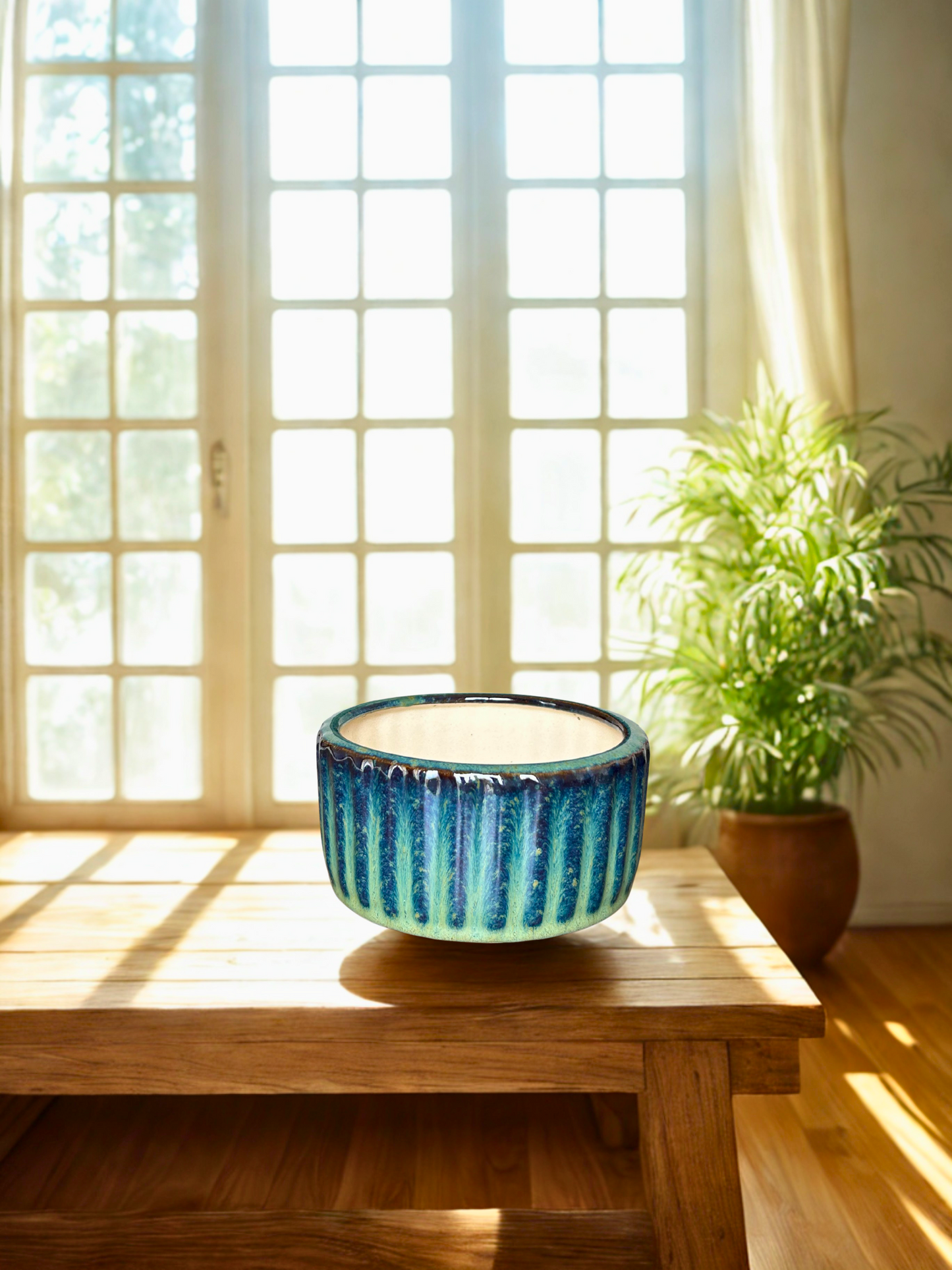 Aqua Blue Fusion Handcrafted Ceramic Planters – Set of 3