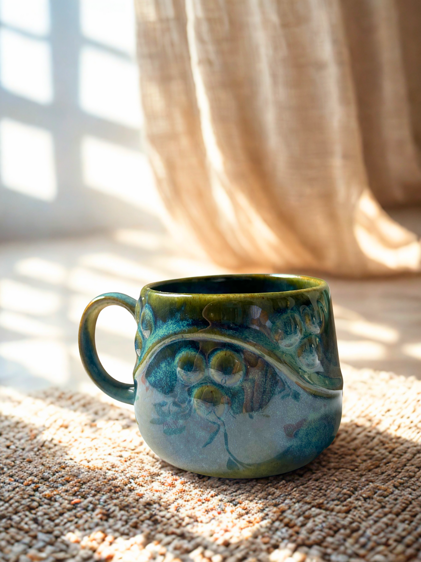 Handcrafted Ceramic Glazed Coffee Mugs - Set of 2 | Ocean Blue & Earth Green