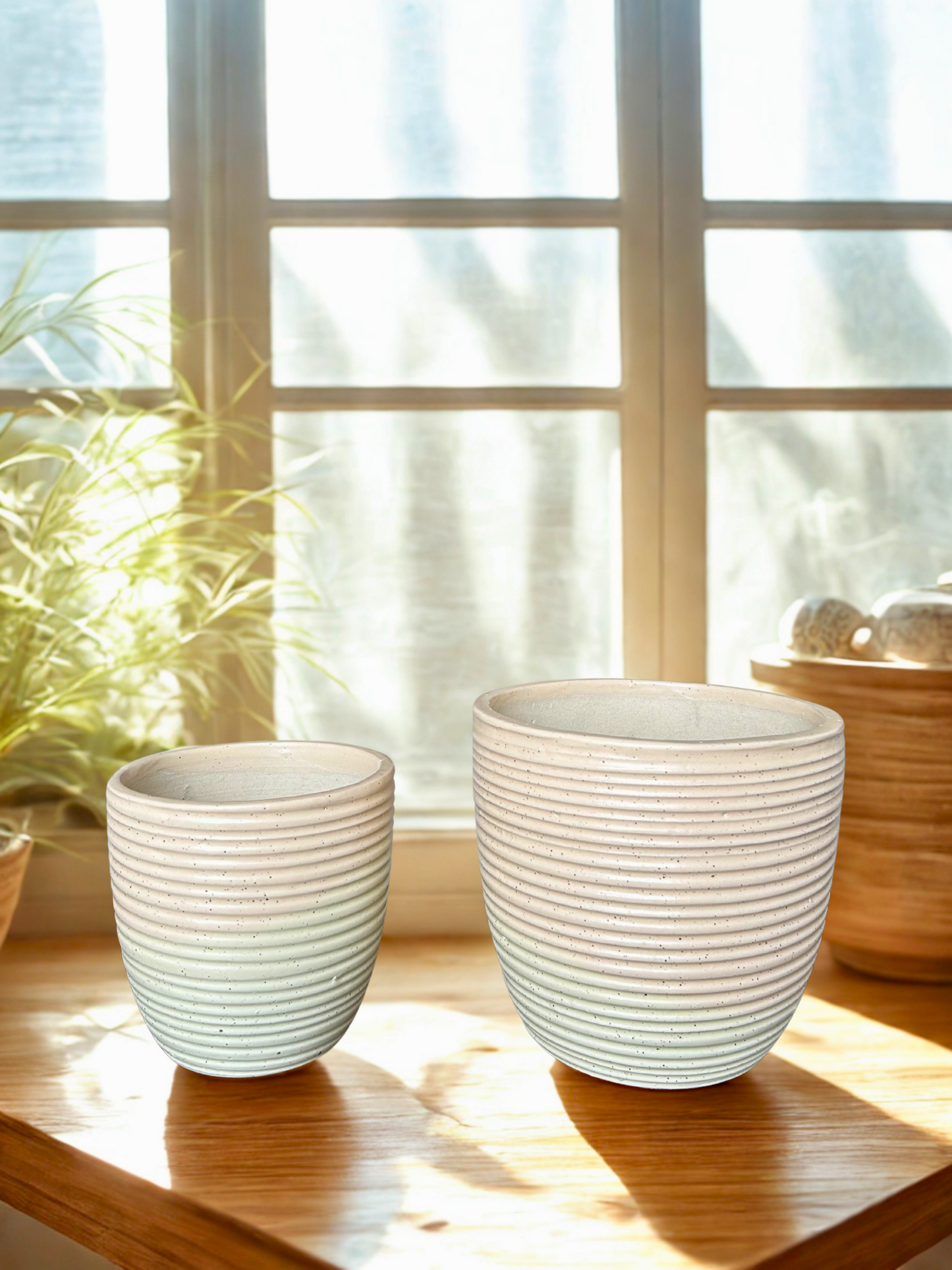 Ivory Mist Fusion Handcrafted Ceramic Planters (Oval)– Set of 2