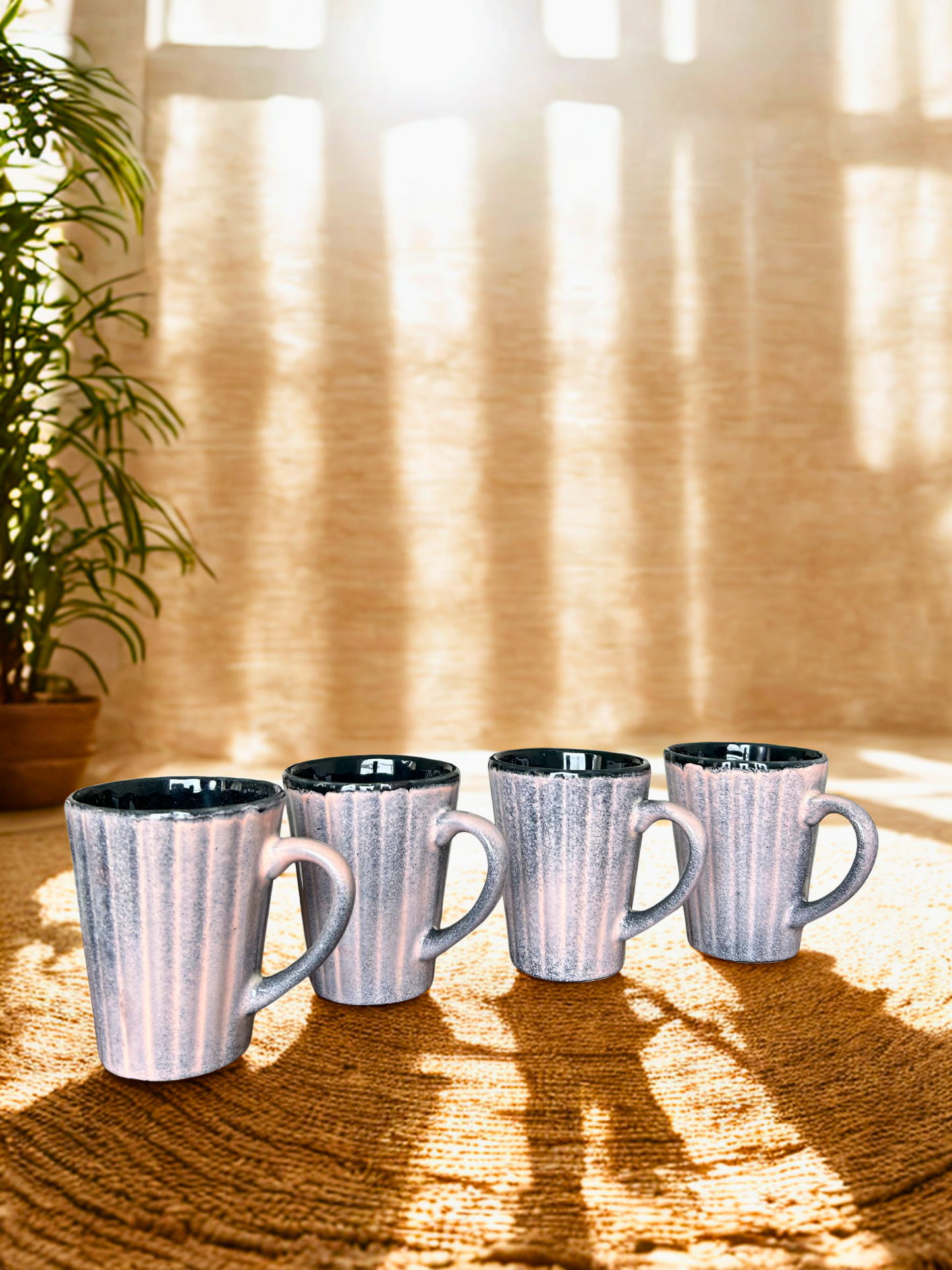 Purple Glazed Ceramic Handcrafted Mug – Set of 4