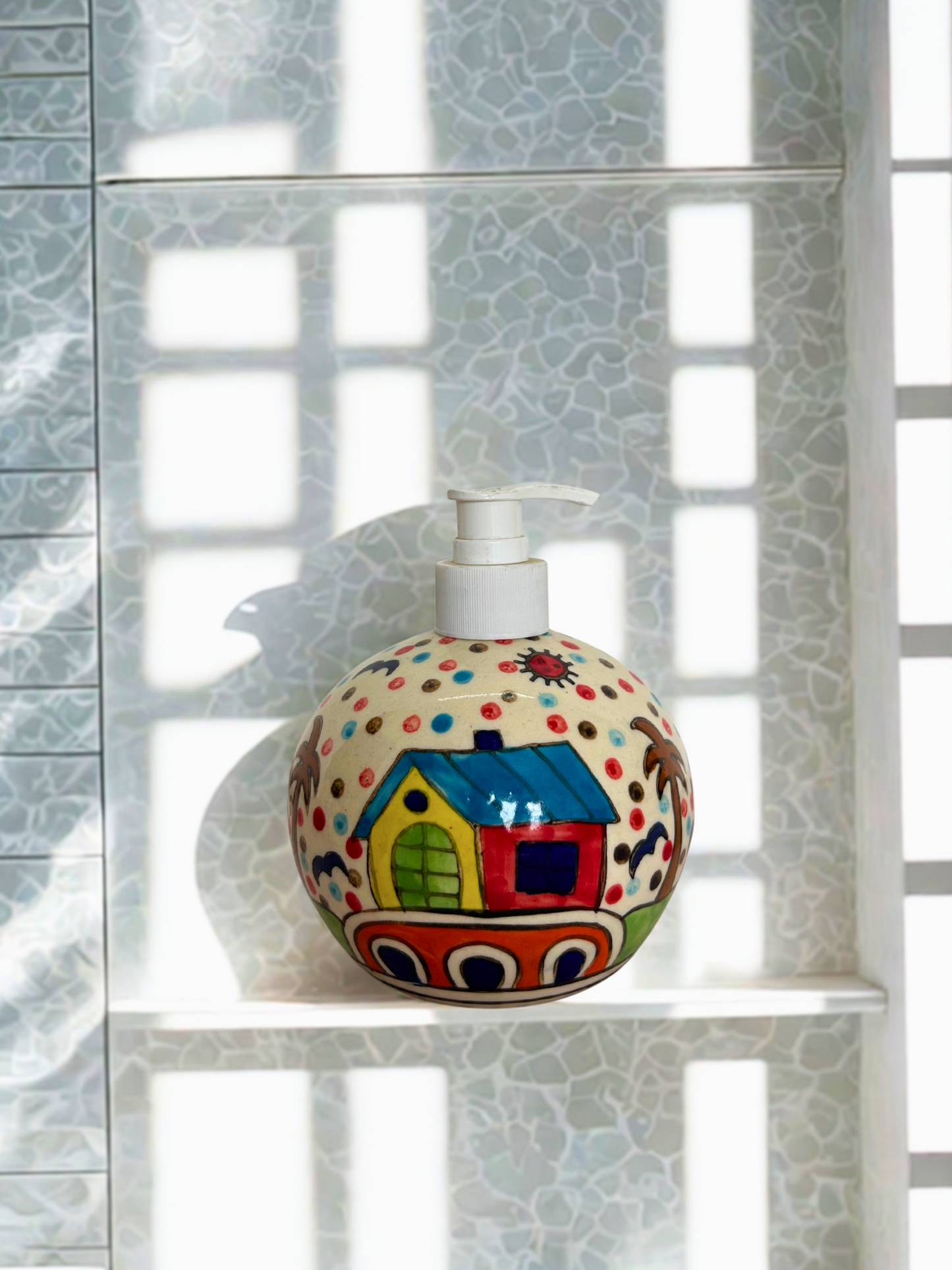 Handcrafted Ceramic Bathroom Set: A Village-Themed Ensemble (Set of 3)