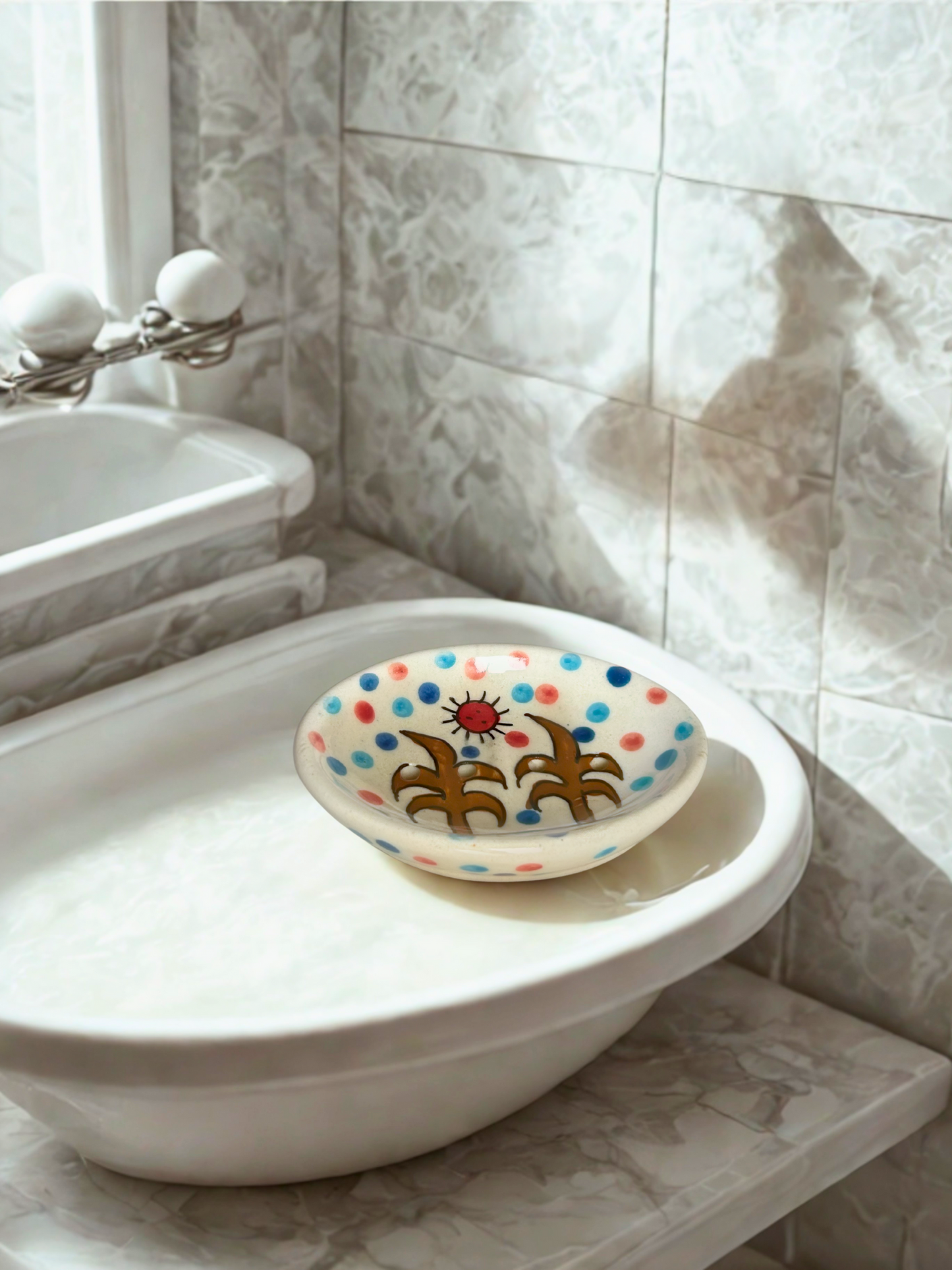 Handcrafted Ceramic Bathroom Set: A Village-Themed Ensemble (Set of 3)