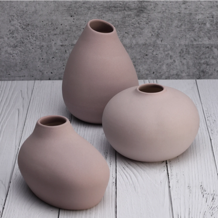 Minimalist Handcrafted Ceramic Vase Set - Soft Beige | Set of 3