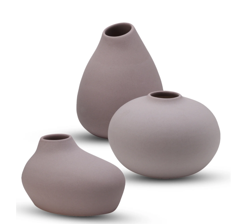 Minimalist Handcrafted Ceramic Vase Set - Soft Beige | Set of 3