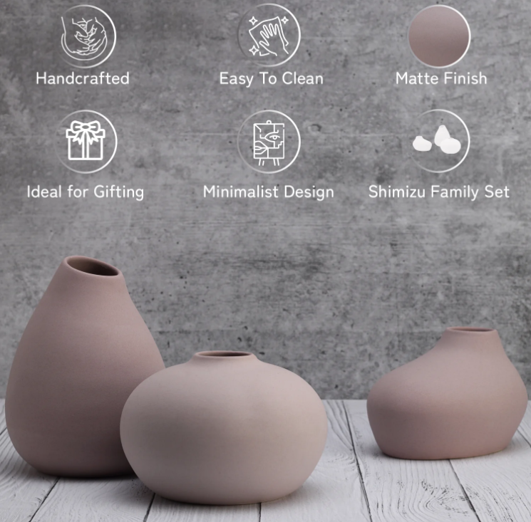Minimalist Handcrafted Ceramic Vase Set - Soft Beige | Set of 3