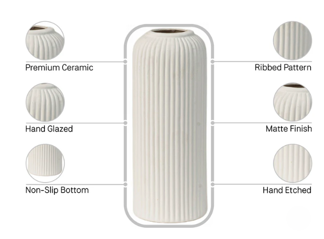 White Ribbed Vases Set of 3 | Modern Ceramic Home Décor