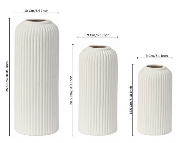 White Ribbed Vases Set of 3 | Modern Ceramic Home Décor