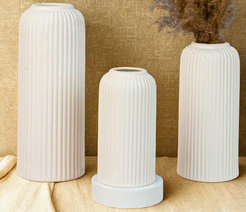 White Ribbed Vases Set of 3 | Modern Ceramic Home Décor