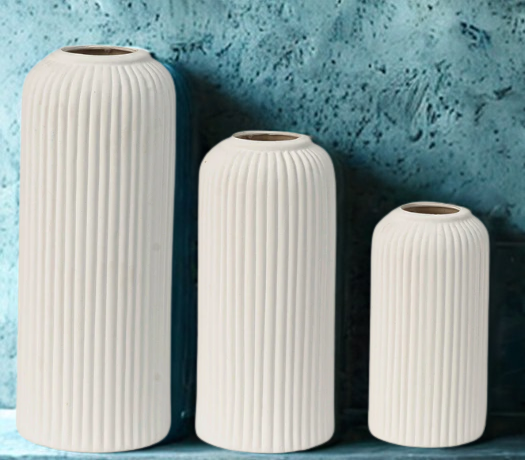 White Ribbed Vases Set of 3 | Modern Ceramic Home Décor