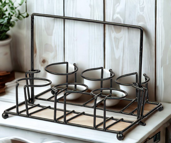 Handcrafted Ceramic Kulhad Set with Metal Stand - 6 Kulhads + Stand | Traditional Indian Tea Cups