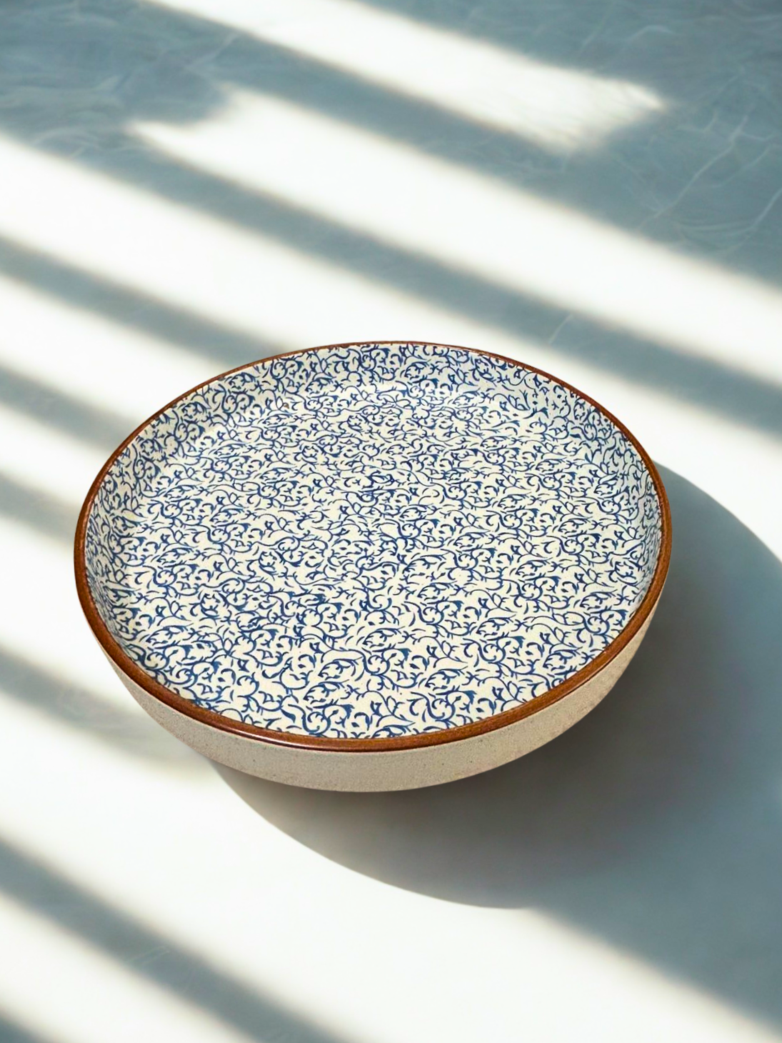Handcrafted Blue Floral Ceramic Serving Platter | Vine Pattern Design