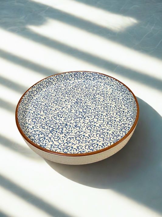Handcrafted Blue Floral Ceramic Serving Platter | Vine Pattern Design