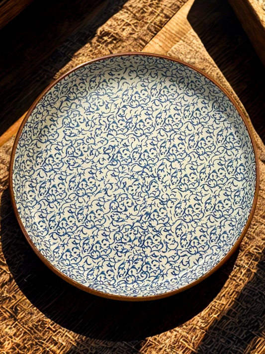 Handcrafted Blue Floral Ceramic Serving Platter | Vine Pattern Design
