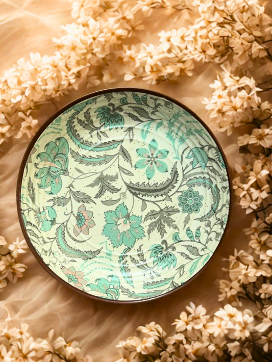 Pastel Harmony Ceramic Plate | Handcrafted with Aqua Floral Design