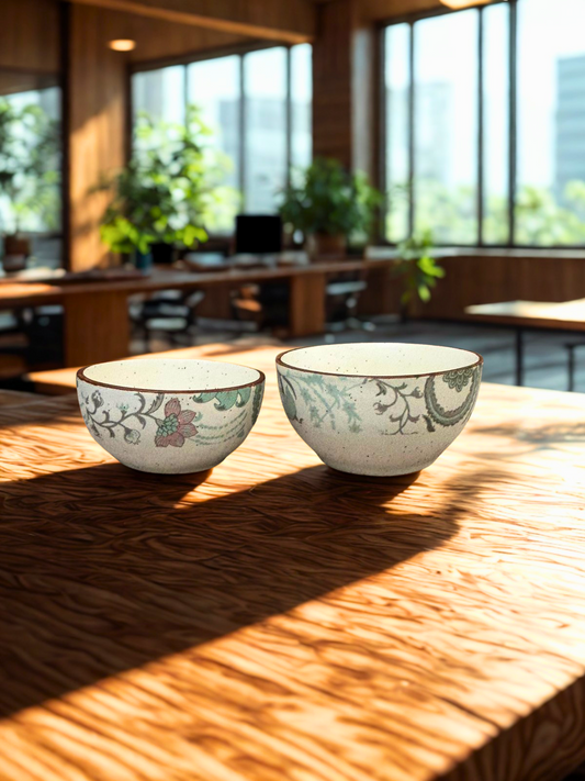 Pastel Bloom Ceramic Bowl Set | Handcrafted Artisan Collection with Delicate Florals