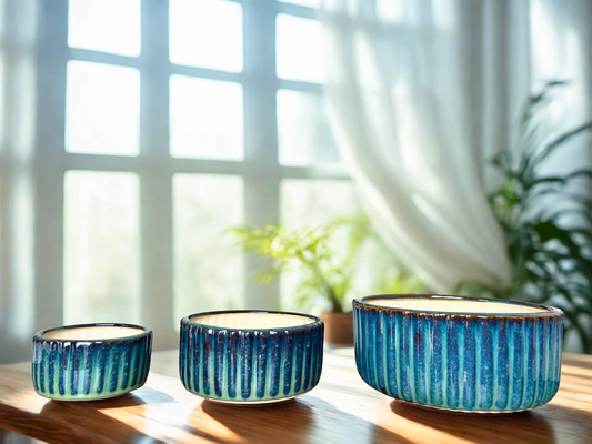 Aqua Blue Fusion Handcrafted Ceramic Planters – Set of 3