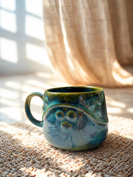 Handcrafted Ceramic Glazed Coffee Mugs - Set of 2 | Ocean Blue & Earth Green