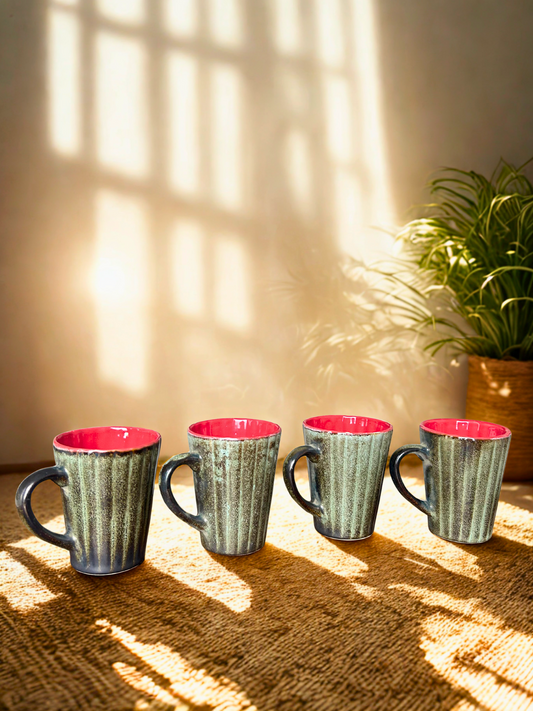 Aqua Green Glazed Ceramic Handcrafted Mug – Set of 4