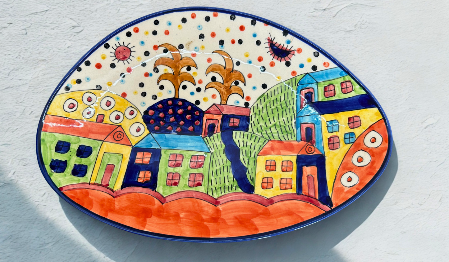 Handcrafted Colorful Homes Ceramic Oval Plates – Set of 2 (Large & Small)