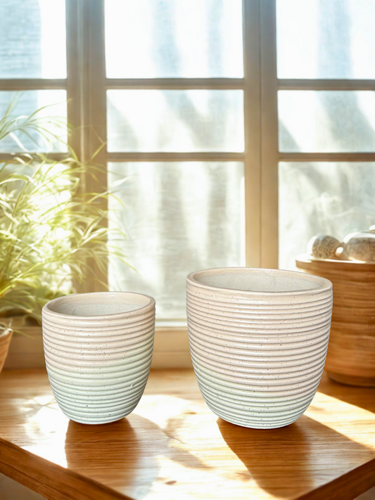 Ivory Mist Fusion Handcrafted Ceramic Planters (Oval)– Set of 2