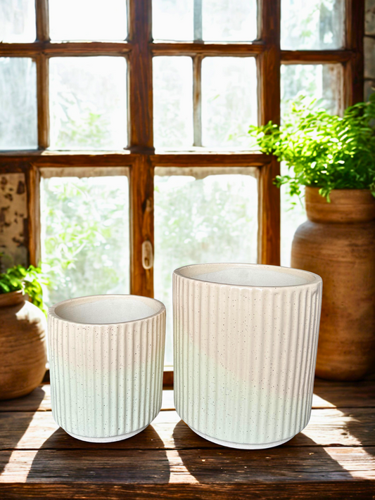 Ivory Mist Handcrafted Ceramic Planters – Set of 2