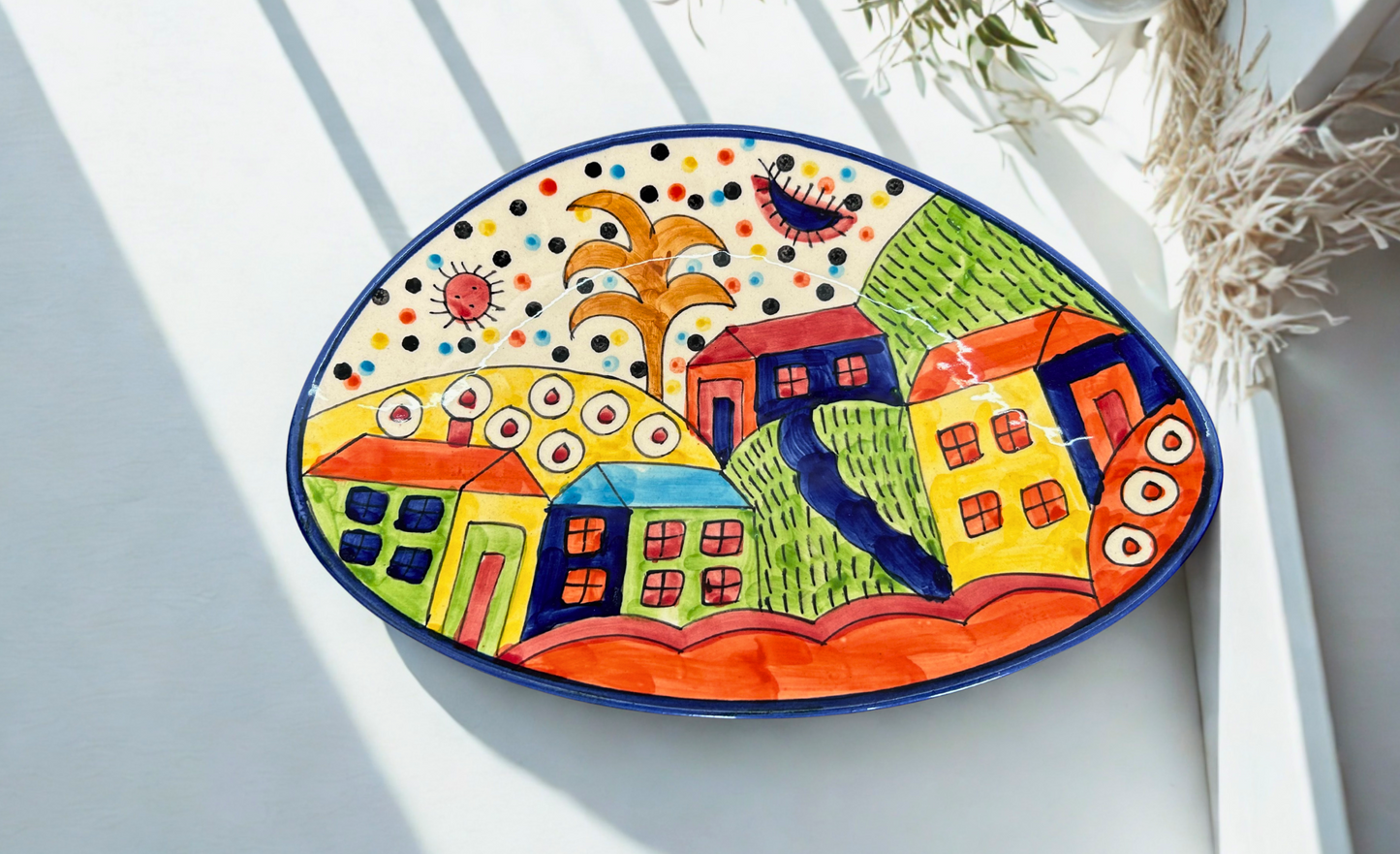 Handcrafted Colorful Homes Ceramic Oval Plates – Set of 2 (Large & Small)