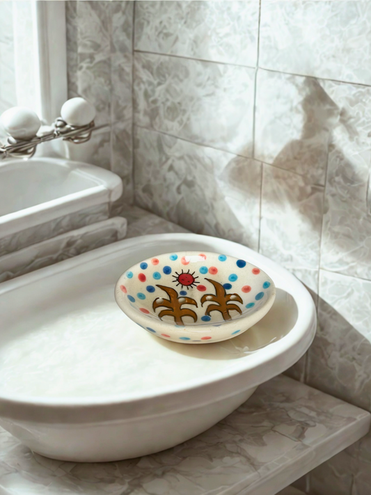 Handcrafted Ceramic Bathroom Set: A Village-Themed Ensemble (Set of 3)