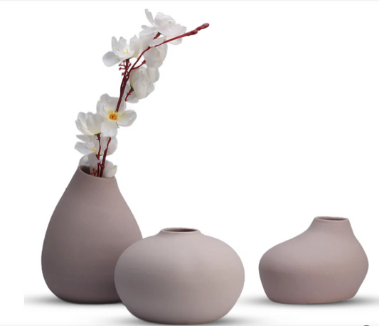 Minimalist Handcrafted Ceramic Vase Set - Soft Beige | Set of 3