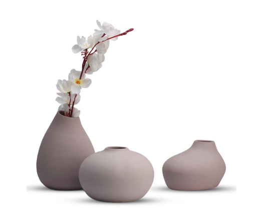 Minimalist Handcrafted Ceramic Vase Set - Soft Beige | Set of 3