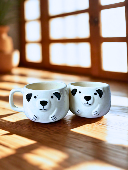 Handcrafted Ceramic Puppy Face Mugs – Set of 2 | 3D Dog Design