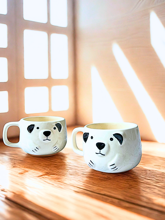 Handcrafted Ceramic Puppy Face Mugs – Set of 2 | 3D Dog Design