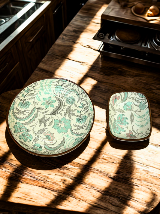 Pastel Bloom Ceramic Serving Bowl Set | Round & Square with Floral Design