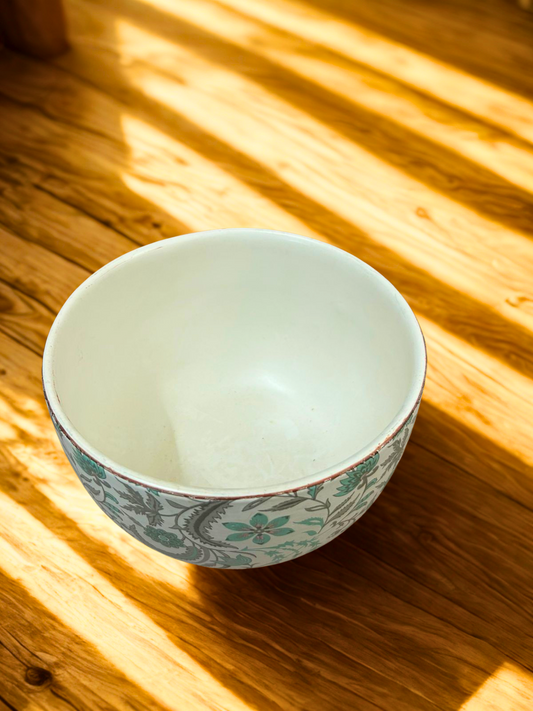 Pastel Bloom Artisan Serving Bowl | Handcrafted Ceramic with Aqua Florals