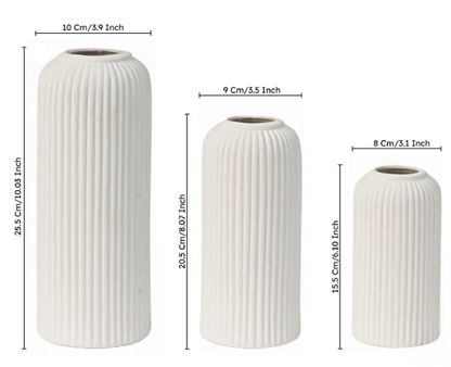 White Ribbed Vases Set of 3 | Modern Ceramic Home Décor