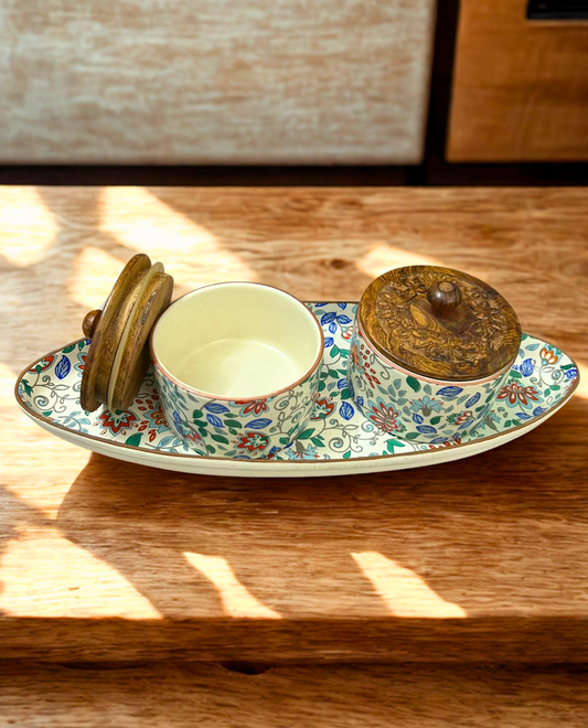 Floral Symphony Oval Serving Plate | Handcrafted Ceramic with Vibrant Florals